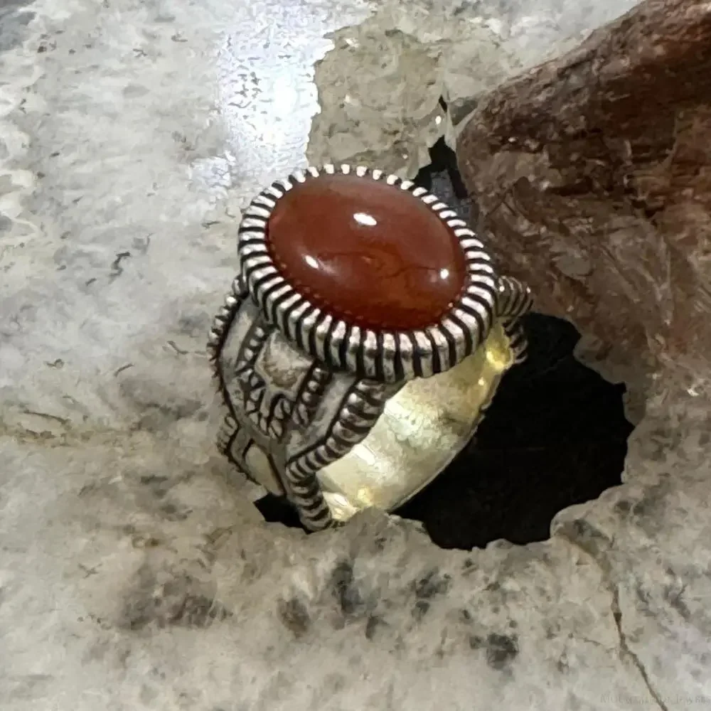 Carolyn Pollack Sterling Silver Oval Carnelian Decorated Ring Size 6.5 For Women - Picture 3 of 10